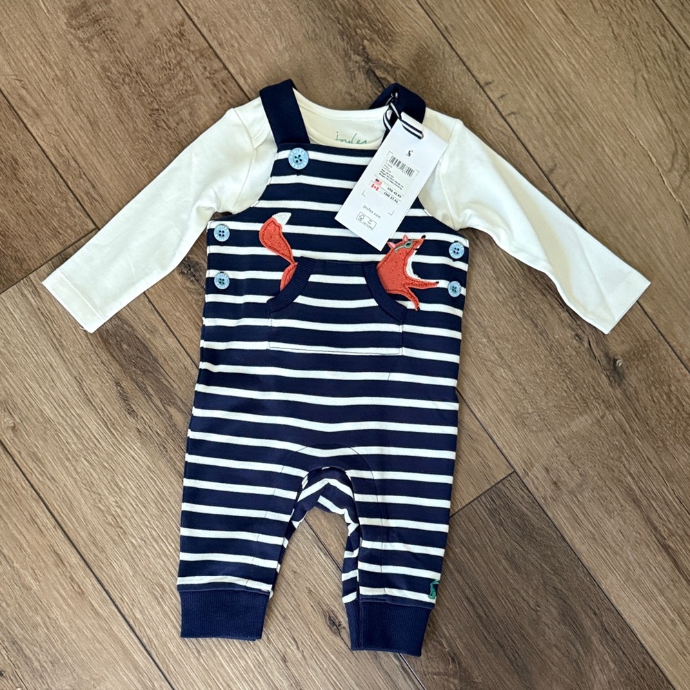 Joules Navy Striped Romper with Fox Design - 2 pc set - size 0-3 months